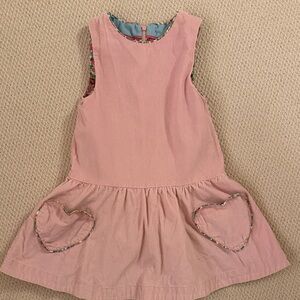 Mini Boden Pink Corduroy Dress with Heart Pockets and coordinating shirt